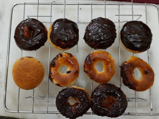 Vegan chocolate-glazed donuts