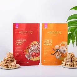 Epiphany Snacks Value Pack Of 2 - Cranberry Almond Crisps + Almond Vanilla Crunch (2 X 85 Gm)