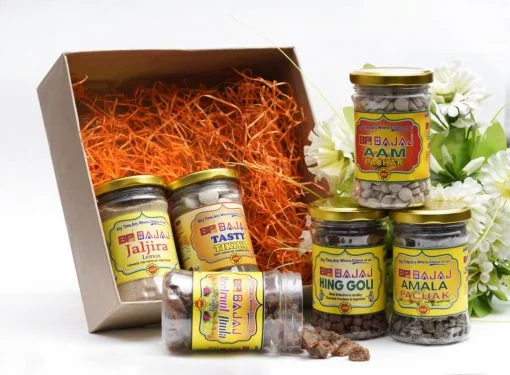 Bcp Bajaj Diwali Hamper With Aam Pachak, Hing Goli, Amala Pachak, Jaljira, Tasty Tikiya & Beetroot Amla Candy