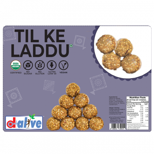 D-alive Honestly Organic Organic & Vegan Til Ke Laddu (nutrient-rich & Healthy) - Indian Sweets - 250g