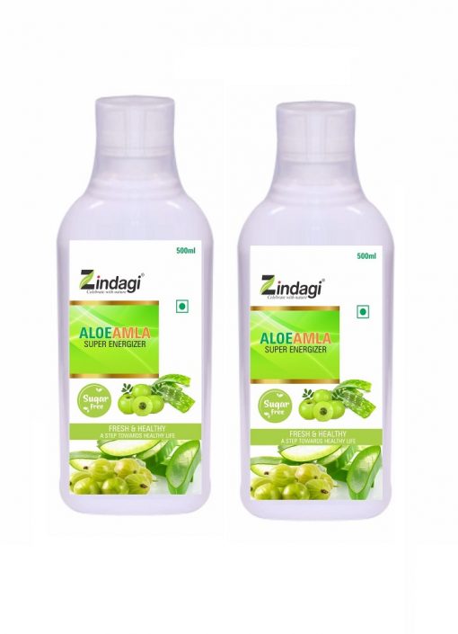 Zindagi Natural Aloe Amla Juice - Natural Immunity Booster - No Added Sugar - Health Drink 500 Ml Each (pack Of 2)