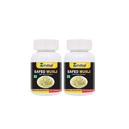 Zindagi Safed Musli Extract Capsules Strength & Stamina Booster Capsules For Men 60 Cap (pack Of 2)