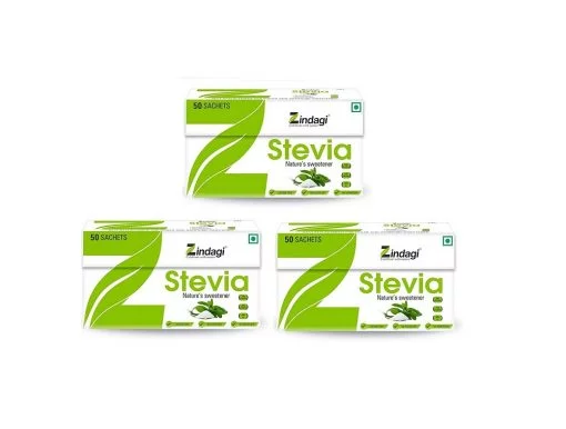 Zindagi Stevia Sachets - Pure Stevia Sugar Extract - Sugar-free Sweetener - 50gm (pack Of 3)