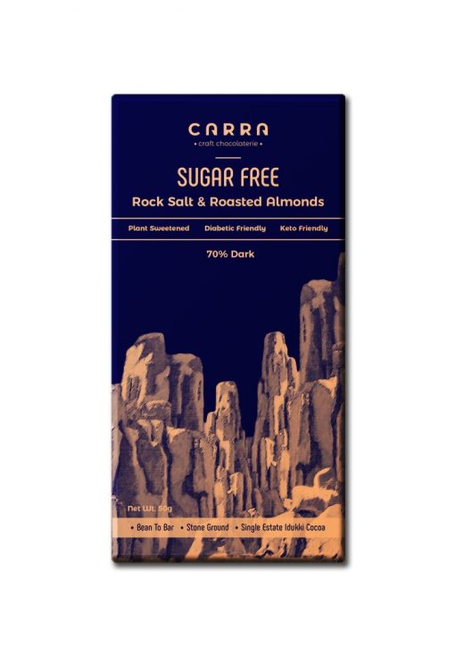 Carra Rock Salt & Roasted Almonds In Dark 70%, Sugar Free (50g X 2 Bars)