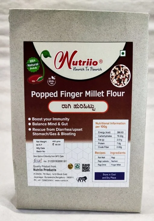 Nutriio Popped Ragi Flour/ Ragi Huri Hittu (400 Gms )