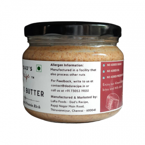 Dad's Recipe Almond Butter - 100% Natural, Protein Rich - 275g
