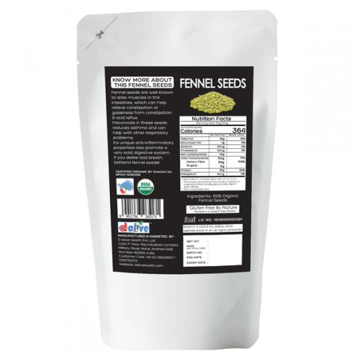 D-alive Honestly Organic Fennel Seeds - 150g - (pack Of 2)