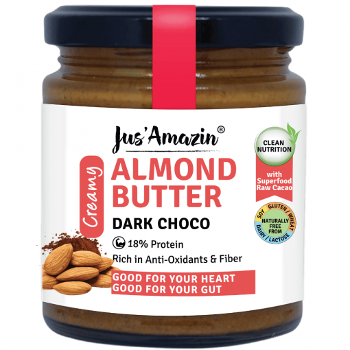 Jus' Amazin Creamy Almond Butter Dark Chocolate (200g) | 18% Protein | Clean Nutrition | 86% Almonds | Superfood Raw Cacao | No Refined Sugar | Zero Chemicals | Vegan & Dairy Free | 100% Natural