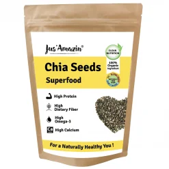Jus' Amazin Organic Chia Seeds (500g) | Single Ingredients - 100% Organic Chia Seeds | Clean Nutrition | Superfood | High Protein | Rich In Fiber, Omega3 & Calcium