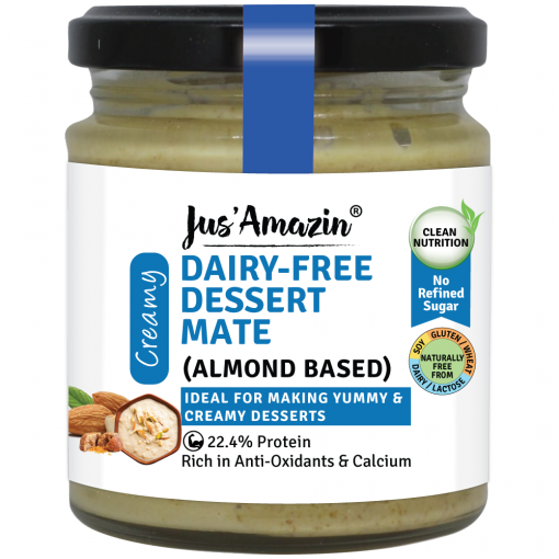 Jus' Amazin Dairy-free Dessert Mate (almond Based), 200g | 22.4% Protein | Sweetened With Jaggery | Clean Nutrition | 80% Amonds | Rich In Anti-oxidants & Calcium | No Refined Sugar | Zero Chemicals | Vegan & Dairy Free | 100% Natural