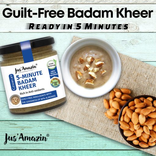 Jus'amazin Jus' Amazin 5-minute Badam Kheer (200g) | Only 4 Ingredients, 100% Natural | Clean Nutrition | 86% Almonds | Rich In Anti-oxidants | No Refined Suar | Zero Additives | Vegan & Dairy Free