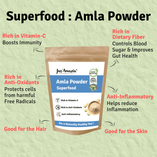 Jus' Amazin Organic Amla Powder (500g) | Single Ingredients - 100% Organic Amla Powder | Clean Nutrition | Superfood | Rich In Vitamin C & Anti-oxidants