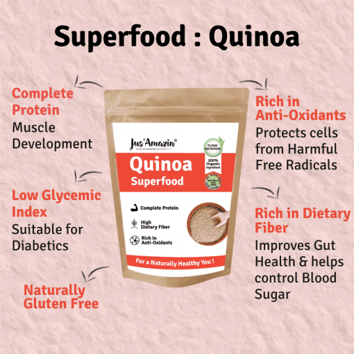 Jus 'amazin Jus Amazin Organic Quinoa (1kg) | Single Ingredient - 100% Organic Quinoa | Superfood | High Protein | Rich In Dietary Fiber & Omega-3