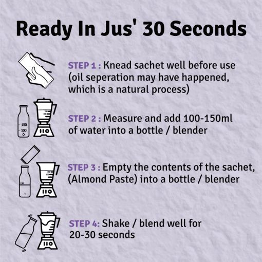 Jus' Amazin 30-second Almond Drink - Unsweetened (10x25g Sachets) | High Protein (6g Per Sachets) | 1 Sachet Makes 1 Glass Of Almond Drink | Clean Nutrition | Single Ingredient - 100% Almonds | Zero Additives | Vegan & Dairy Free