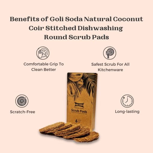 Goli Soda Natural Coconut Coir Round Stitched Dishwashing Scrub Pads - Pack Of 6 Scrubs