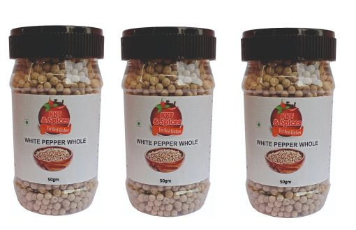 Kkf & Spices Kkf And Spices White Pepper Whole ( Safed Mirch Sabut Pack Of Three) 50 Gm Jar