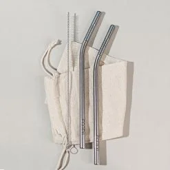Ecotyl Stainless Steel Straw Bent (8mm)- Set Of 2 + Straw Cleaning Brush (2 Pc)