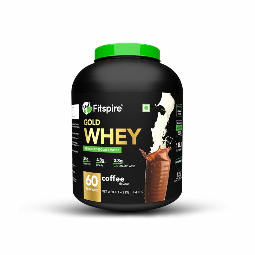 Fitspire Gold Standard 100% Whey Protein Isolate - 2 Kg/4.4 Lb | 33 Gm Serving Size | 24 Gm Protein | Gluten & Cholesterol Free | Powder Supplement | Coffee - 60 Serving