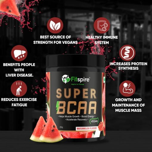 Fitspire Super Bcaa 100% Powerful Intra Workout | 2:1:1 Ratio For Muscle Recovery & Endurance (watermelon, 250gm- 25 Servings, 10gm Serving Size)
