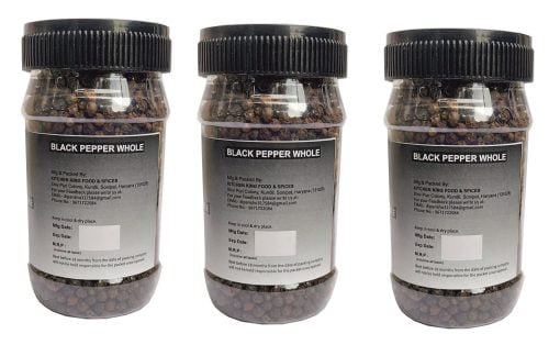 Kkf & Spices Black Pepper Whole ( Kali Mirch Sabut Pack Of Three ) 50 Gm Jar