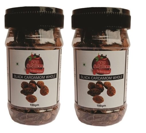 Kkf & Spices Black Cardamom Whole ( Kali Ilachi Pack Of Two) 100 Gm Jar