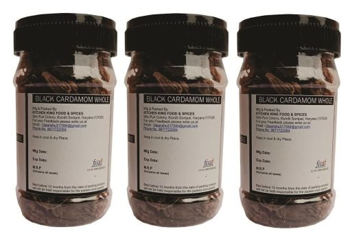 Kkf & Spices Black Cardamom Whole ( Kali Ilachi Pack Of Three) 100 Gm Jar