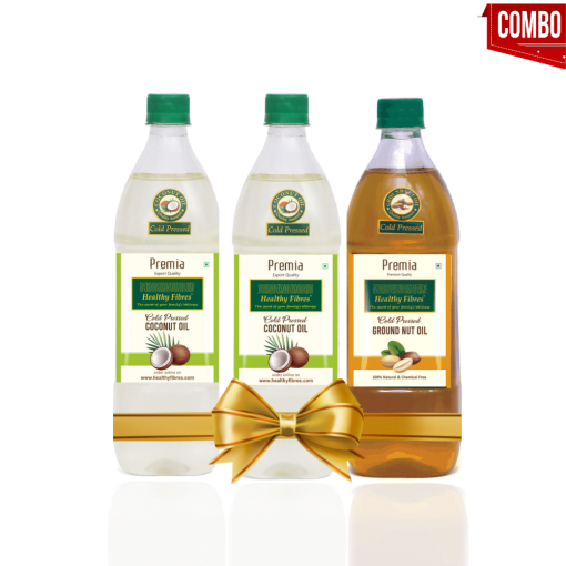 Healthy Fibres Cold Pressed Coconut Oil 1l 2 Pack & Groundnut Oil 1l 1 Pack Combo Pack Of 3