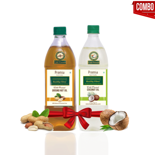 Healthy Fibres Cold Pressed Coconut Oil 1l & Groundnut Oil 1l Combo Pack Of 2