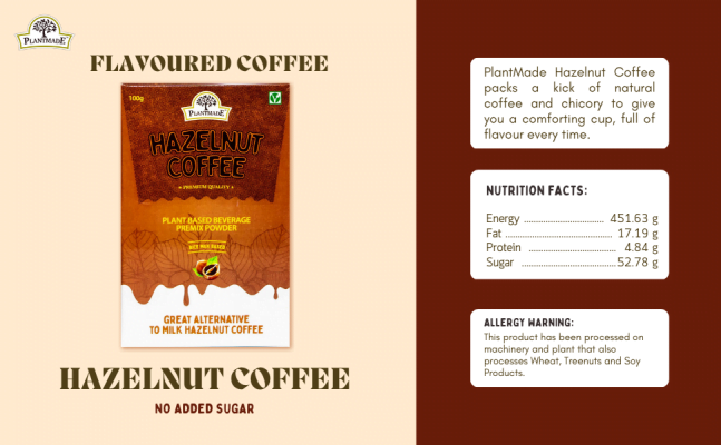 Plantmade Hazelnut Coffee ( Rice Milk) | 100gm | Instant Coffee | Coffee Premix | Coffee Powder Instant Coffee | Hazelnut Flavour