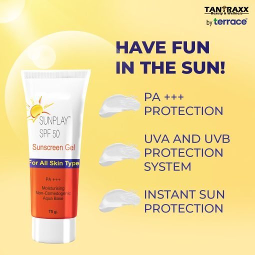 Tantraxx Sunplay Sunscreen Spf 50+ Gel For Dry Skin, Offers Pa+++ Protection, Broad Spectrum Uv Protection, Provides Moisturization, Water Resistant And Non-greasy, 75 Ml