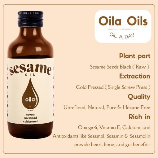 Oila Oils Premium Black Sesame Oil (pack Of 2 * 100ml) - Cold Pressed, Unrefined, Pure & Natural | Ideal For Cooking & Sesoning | Boosts Heart, Gut & Bone Health | Amber Glass Bottle