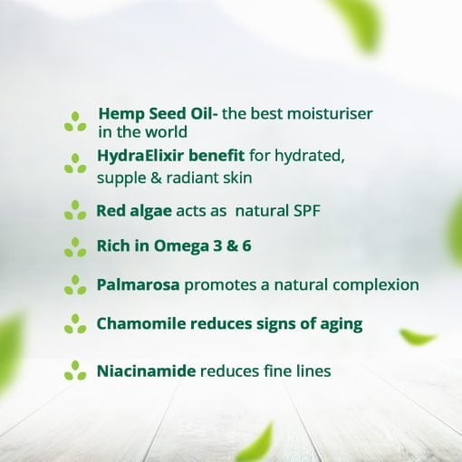 Hampa Hemp Hydra Night Cream With Hydraelixir | With Hemp, Palmrosa, Chamomile, Red Algae Extract And Niacinamide | Overnight Intensive Hydration For Your Skin As You Sleep | Complete Skin Nourishment For Hydrated, Supple And Radiant Skin | Free From Harmful Chemicals | 50 Ml