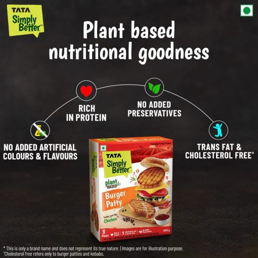 Tata Simply Better Plant-based Burger Patty, Tastes Just Like Chicken - 3 Pieces, 300 G