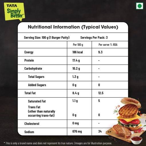 Tata Simply Better Plant-based Burger Patty, Tastes Just Like Chicken - 3 Pieces, 300 G