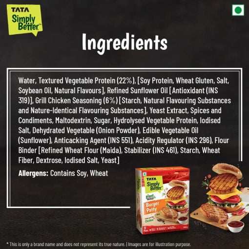 Tata Simply Better Plant-based Burger Patty, Tastes Just Like Chicken - 3 Pieces, 300 G