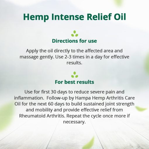 Hampa Hemp Arthritis Intense Relief Oil +hampa Hemp Arthritis Care Oil | Power Of Hemp | Reduces Chronic And Acute Pain Caused By Rheumatoid Arthritis | With Full Spectrum Vijaya Leaf Extract And 13 Other Ayurvedic Herbs | 100% Natural And Ayurvedic | Pack Of 2