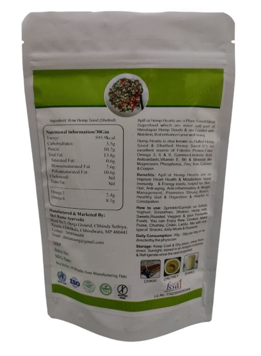 Apteat Hemp Hearts 255gm Hulled Hemp, Shelled Hemp Seed, Protein & Omega 3 & 6 Rich Superfood, Nutty Taste