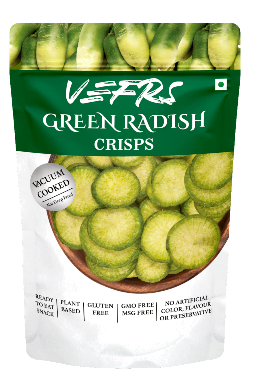 Vefrs- Green Radish Crisps | Gluten Free | Vacuum Cooked | Not Deep Fried | Msg Free| Gmo Free | Plant Based - Pack Of 3 (65 Gm Each)