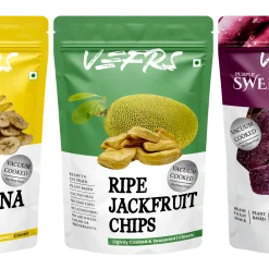 Combo Of Vefrs- Purple Sweet Potato, Ripe Jackfruit Chips, & Ripe Banana Chips | Gluten Free | Vacuum Cooked | Not Deep Fried | Msg Free| Gmo Free | Plant Based - Pack Of 3 (1 Each)