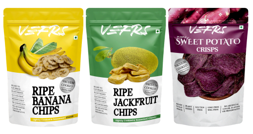 Combo Of Vefrs- Purple Sweet Potato, Ripe Jackfruit Chips, & Ripe Banana Chips | Gluten Free | Vacuum Cooked | Not Deep Fried | Msg Free| Gmo Free | Plant Based - Pack Of 3 (1 Each)