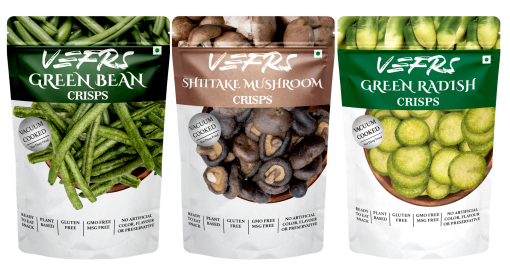 Vefrs- Combo Of Shitake Mushroom Crisps, Green Radish Crisps, & Green Bean Crisps | Gluten Free | Gmo Free | Msg Free | Vacuum Cooked | Not Deep Fried - Pack Of 3 (1 Each)