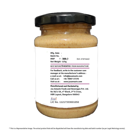 Jus' Amazin Crunchy Almond Butter With Flaxseeds (125g) | 22% Protein | Clean Nutrition | 86% Almonds | Rich In Omega-3 | No Refined Sugar | Zero Chemicals | Vegan & Dairy Free | 100% Natural