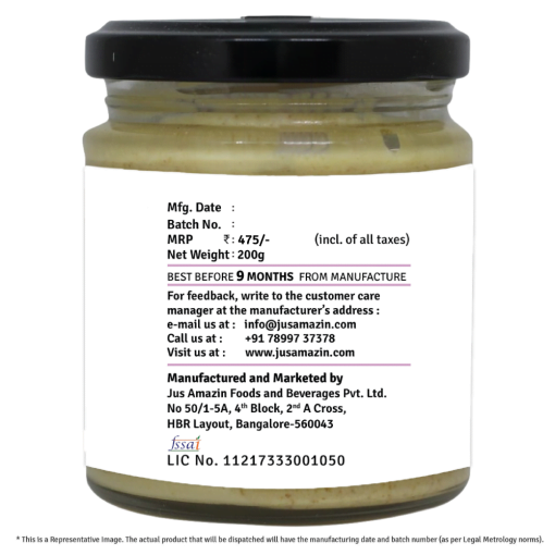 Jus' Amazin Creamy Cashew Butter Salted Caramel (200g) | 17.4% Protein | Clean Nutrition | 75% Cashewnuts | Organic Jaggery | No Refined Sugar | Zero Chemicals | Vegan & Dairy Free | 100% Natural