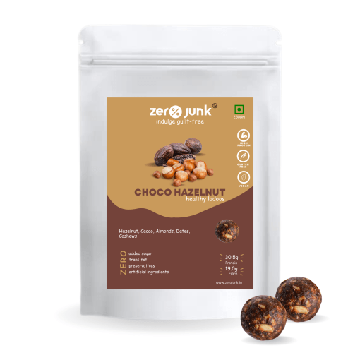 Zero Junk Ladoos - Chocolate & Hazelnut | Vegan | Gluten-free | Delicious Healthy Gourmet Chocolate Balls - 250 G