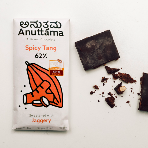 Anuttama Dark Chocolate 50 Gm | 62% Cocoa Spicy Tang | No Artificial Colors | Dried Ginger And Pepper | Natural Jaggery Sweetened