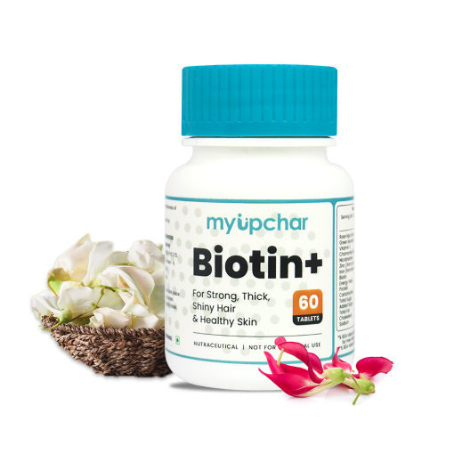 Myupchar Ayurveda Biotin+ Tablet | Supplement For Strong Thick Hair & Glowing Skin - 60 Veg Tablets