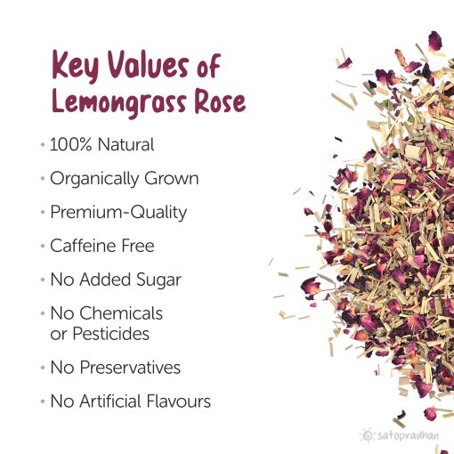 Satopradhan Lemongrass Rose Tea Without Stevia 50g-organic & Naturally Shade Dried Blend - Sugar Free & Caffeine Free Without Preservatives Or