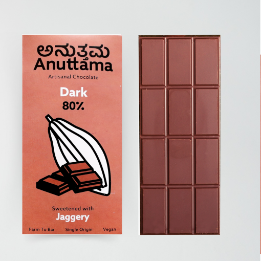 Anuttama Dark Chocolate 50 Gm | 80% Cocoa & Natural Jaggery Sweetened | No Artificial Flavours | Dark Chocolate Bar