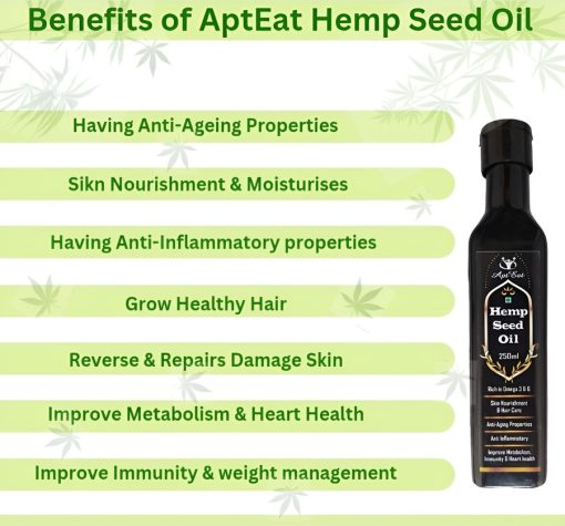 Apteat Hemp Seed Oil - Cold Pressed Oil - Anti-aging, Anti-acne, Anti-inflammatory, Anti-oxidant, Anti-hair Fall 250 Ml
