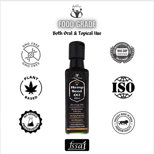 Apteat Hemp Seed Oil – Cold Pressed Oil – Anti-aging, Anti-acne, Anti-inflammatory, Anti-oxidant, Anti-hair Fall 100 Ml